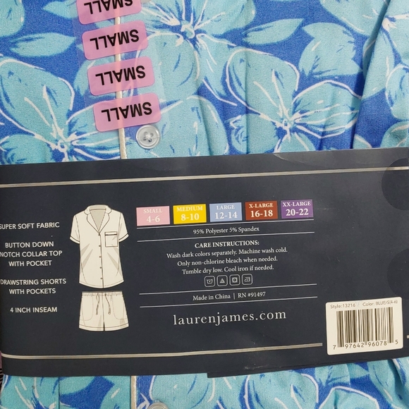 NWT Lauren James 2 Pc Blues & White Shorty PJ Set - Picture 5 of 5
